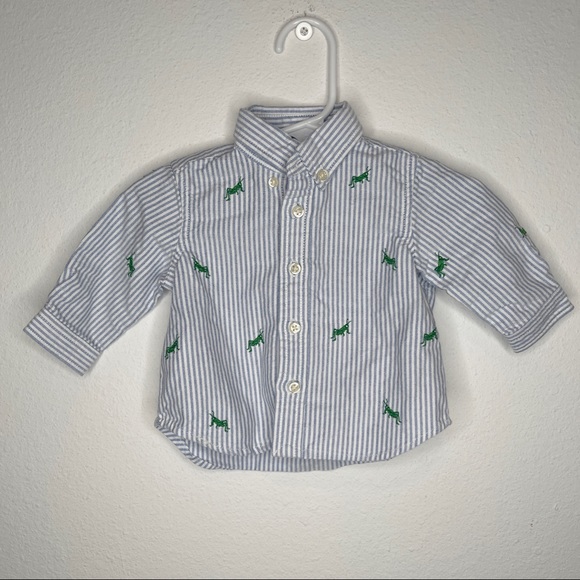 Ralph Lauren blue striped button down polo embroidered crickets Sz 3 mo NEW - Picture 1 of 3